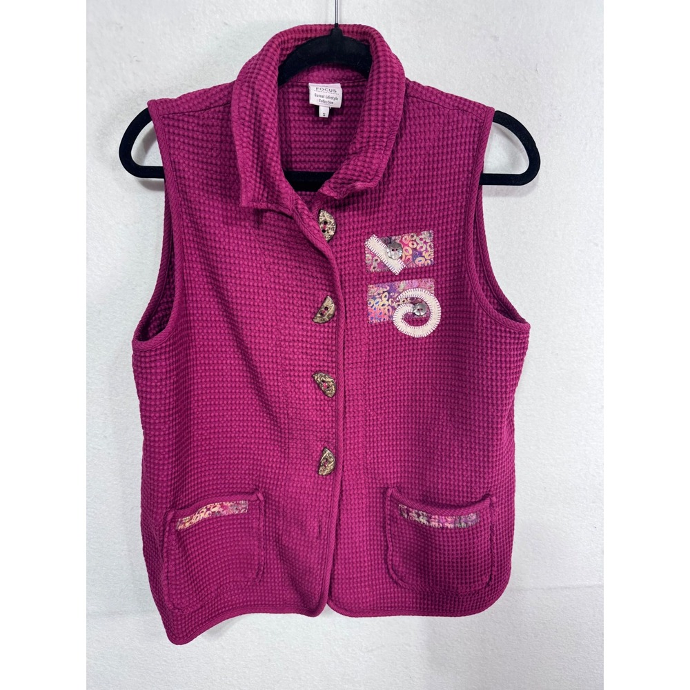 Focus Small Pink Waffle Knit Vest 100%Cotton Cottagecore Boho Patchwork Women's‎